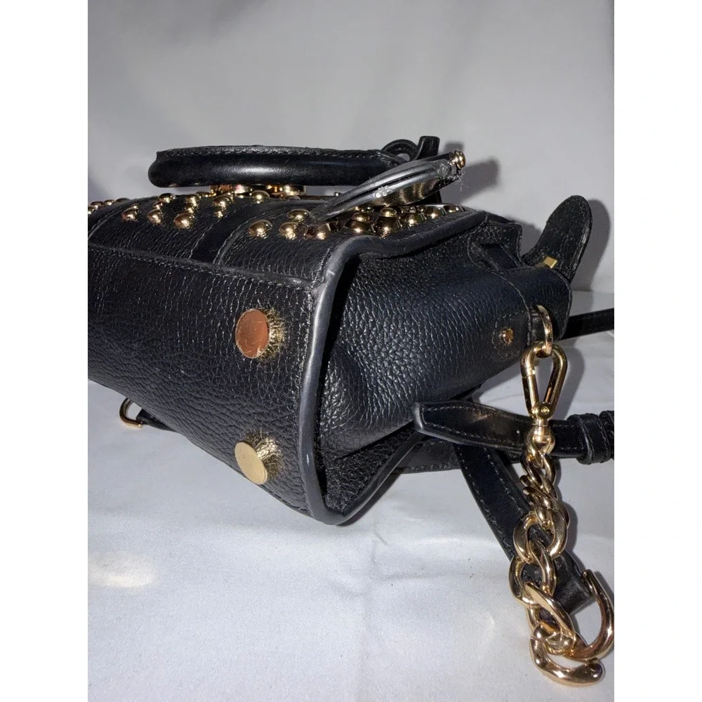 Michael Kors Hamilton Mini Messenger Black Pebbled Leather Studded Crossbody Bag